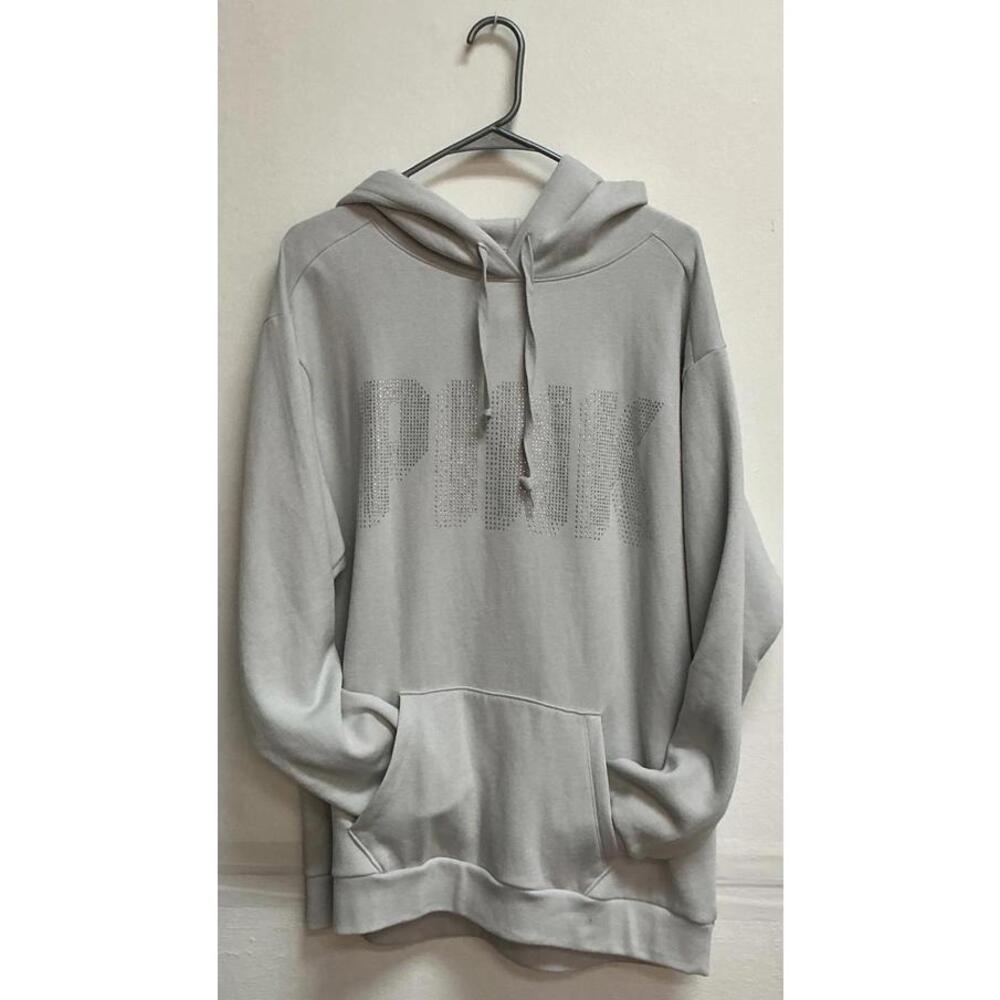 Victoria's Secret PINK Light Gray Bling Hoodie Sweatshirt